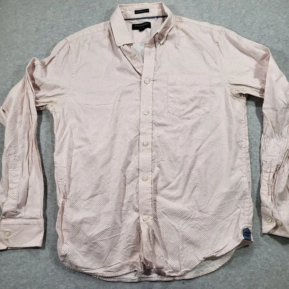 Banana Republic Mens Medium Pink Untucked Fit Oxford Long Sleeve‎ Shirt